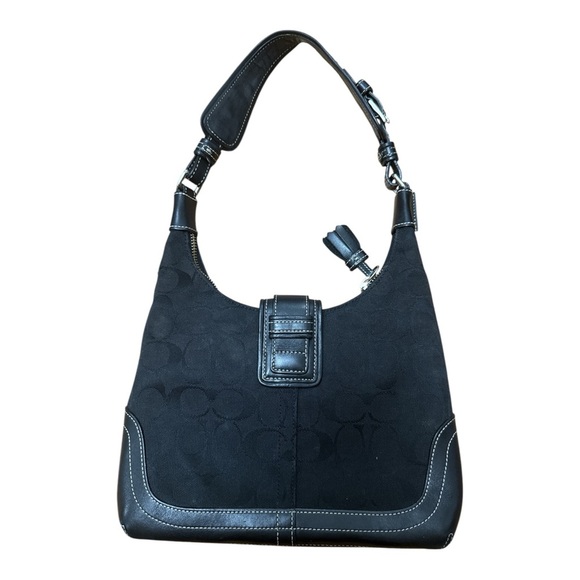 Coach Black Canvas, and Leather Hobo Bag with Adjustable Strap and Silver Buckle - Picture 2 of 8